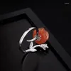 Cluster Rings Southern Red Agate Rose Flower Ring Women's Open S925 Sterling Silver Fashion Graceful Personality To Give Mom Gift Ornament