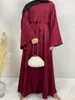 Robes décontractées Plus-Taille Mode Femmes Musulmanes Abayas Robe À Lacets Toutes Les Saisons Fête Douce Longue Pour Femmes Couleur Solide Kaftan Dame