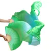 Stage Wear Customized Silk Belly Dance Fans 1 Pair Handmade Dyed Performance Props Gradient Green Turquoise 180x90cm