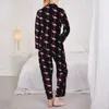 Vêtements de nuit pour femmes drôles oiseaux imprimés pyjama ensembles flamants roses mignon femme manches longues décontracté chambre ample 2 pièces vêtements de nuit grande taille