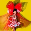 Sahne Giyim Kadın Şarkıcı DJ Dans Takımı Kostümleri Festival Rave Kıyafetleri Noel Partisi Şeker Renk Büyük Bow Headdress Suit