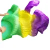 Stage Wear Soie Teinte à la main Fans de danse du ventre Côtes de bambou longues 1 paire Vert Jaune Violet 180x90cm Peut être personnalisé