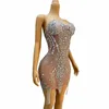 Stage Wear Sexy brillante argento strass catene abito trasparente sera compleanno festeggiare abito elasticizzato cristalli Poshoot