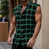 Men's Tank Tops Y2k Vintage Plaid Print For Mens Stylish Lapel Button Vests Sleeveless Top Shirts Summer Casual Daily Streetwear