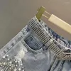 Shorts pour femme Denim pour l'été 2024 Style européen taille haute minceur robuste clouté paillettes gland en détresse