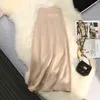 Skirts Elegant High Waist Satin Long Black For Women Ladies Office A Line Zipper Back Elastic Band Korean Fashion Midi