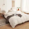 Bettwäsche-Sets mit Pom-Fransen-Bettbezug, natürliches, ultraweiches Set aus gewaschener Baumwolle, Daunendecke im modernen Stil mit Reißverschluss