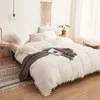 Set di biancheria da letto Copripiumino con frange Pom Set di cotone lavato ultra SOFE naturale Trapunta trapunta in piumino stile moderno con chiusura a cerniera