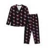 Vêtements de nuit pour femmes drôles oiseaux imprimés pyjama ensembles flamants roses mignon femme manches longues décontracté chambre ample 2 pièces vêtements de nuit grande taille