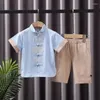 Abbigliamento etnico 17 stili Estate cinese cotone lino delicato ricamo colletto alla coreana manica corta vestito da ragazzo vestiti per l'anno del bambino