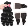 Meetu Brazilian Loose Wave Human Hair Bundles with 4x4 Lace Closure Virgin Weave Extensions for Women All Ages 828inch Natural Bl48042000