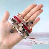 Charm Bracelets Bohemian Polyester Tassel Charms Natural Agate Beads Bracelets With Card Handmade Elastic Friendship Bracel Dhgarden Dhcrb