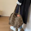 Oversized Leopard Prints Shoulder Bags For Women Deformable Canvas Large Capacity Shopping Winter Luxury Handbags 240130