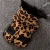 Dog Apparel Leopard Print Hooded Coat Clothes Draw Rope Design Plush Small Dogs Clothing Cat Thick Warm Comfortable Winter Pet Products
