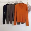 Suéteres femininos Y2K Mulheres Multi Color Malha Lã Bottom Sweater Moda Clássico Pit Strip V-Pescoço Emagrecimento Sob Camisas 23 Outono Inverno