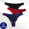 Women's Panties 4Pcs/set Sexy Silk G-string Thongs Seamless Thong Plus Size Female Lingerie Solid Tangas 4 Pack T-Back