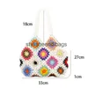 Shoulder Bags Bohemian Crochet Women Flower Plaid Lady Handbags Handmade Woven Knitted Summer Beach Bag Small Tote Bali PursesH24217