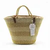 Bolsas de noche Bolsa tejida Manual Paja Punto Playa Totes Cubo Verano Oro Plata Rayas Mujer Bolso Trenzado Cesta grande