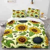 Juegos de ropa de cama Juego de funda nórdica de girasol tamaño King/Queen Juego de ropa de cama con estampado 3D de naturaleza decoración estampada plantas botánicas funda de edredón amarilla