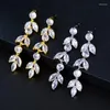 Dingle örhängen mode underbara bladkristall zirkonium för bröllop brud kvinnliga smycken 2024 aretes