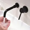 Robinets de lavabo de salle de bains, accessoires contemporains muraux, robinet noir en laiton massif