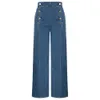 Jeans femininos Belle Poque Mulheres cintura alta calças largas perna vintage botão decoração casual calças elásticas com bolso calças a30 j240217