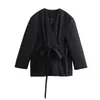 Abiti da donna Kimono nero Blazer per donna Moda Cravatta frontale Capispalla Donna Autunno Maniche lunghe Cappotti Donna Elegante scollo a V Giacche