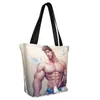 Borse per la spesa Riciclaggio Fusto sexy Cartone animato fidanzato Uomo Body Art Borsa gay Borsa a spalla in tela da donna Borsa per la spesa portatile