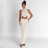 2023 Autumn/Winter Womens Sexy Club Party Set ärmlös och backless Crop Top Camis+Maxi BodyCon Tight Fit Two Piece Matching Set 240217