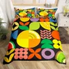 Beddengoedsets Geel Citroen Koning Koningin Dekbedovertrek Cartoon Fruits Aquarel Beddengoed Set Kleurrijke Kersenbladeren Geometrie Polyester Dekbedovertrek