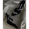 2024 Luxusmarken Lurum Sandalen Slide Schuhe für Frauen High Heels Satin Kristallverzierte Satin Mules Sexy Spitzschuh Slipper Pumps EU35-42