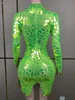 Сценическая одежда, флуоресцентное зеленое женское короткое платье с пайетками, потрясающее вечерние для ночного клуба DJ Gogo