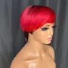 Preço de atacado de alta qualidade brasileiro peruano indiano 100% vrigin cru remy cabelo humano 1b vermelho pixie encaracolado curto sem peruca de renda