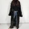 Stage Wear Gold Black Sequins Transparent Long Coat Party Birthday Evening Celebrate Overcoat Outfit Singer Bar Performance Costume