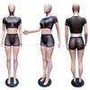 2024 Designer Summer Survêtements Mesh Deux pièces Ensemble Femmes Tenues Sexy Crop Top et Shorts Voir à travers Sportswear Sheer Vêtements Night Club Wear Vêtements en gros