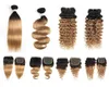 1B27 OMBRE Honey Blonde Brundles Human Hair Bundles مع إغلاق 3 أو 4 حزم بيرو جسم مستقيم الموجة العميقة ذات الشعر المجعد العميق Exte6543157