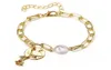 Vintage Retro Circle Sequins Pearls Beads Rose Flower Bracelets Charm Warp Gold Metal Chains Bangles For Women Fashion Jewelry Acc1290138