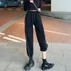 Calças femininas oversized casual solto esporte 2024 cintura alta jogging pant moda feminina lado listra streetwear calças senhoras