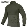 タクヴァセン長袖戦術的なツシャツはジッパーポケットを添えてメンズグリーンワークTシャツ衣類男性サファリハイキングプルオーバーティートップ240123