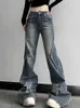 Women's Jeans HOUZHOU Y2K 2000s Flared Jeans Womens Retro Aesthetics Wash Denim Pants Skinny Gyaru Acubi Fashion Korean Harajuku Street Clothing J240217