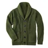 Army Green Cardigan Sweater Men Slim Fit Shawl Collar Coat Fashion Male Knit Button Up Wool with Pockets 240130
