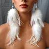 Женские серьги с висячими перьями, белый искусственный жемчуг, гиперболические длинные украшения для ушей, крючок для ушей, проволока, модные модные украшения, пара 240202