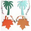 Dubbel ansikten Silk Ribbon Full Real äkta läderpalm Tree Maple Leaf Nyckelring Key Chain Women Bag Charm Backsack Pendant 240227