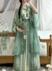 Vêtements ethniques Chinois Hanfu Fée Longue Cardigan Plissé Élégant Vert 3-pcs Ensemble Femmes Tenue Robe Flowy Costume Costume