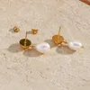 dangle earrings女性用エレガントな淡水真珠のドロップステンレス鋼18kゴールドメッキピアスウェディングジュエリー