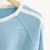 Womens Sweaters Plus Size Fashion Autumn Jumper Striped Splice Raglan Sleeve Tops Covering Yarn Knitted Pullover 3XL 240202