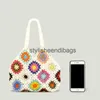 Shoulder Bags Bohemian Crochet Women Flower Plaid Lady Handbags Handmade Woven Knitted Summer Beach Bag Small Tote Bali PursesH24217