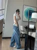 الجينز للسيدات Houzhou Retro y2k جينز Womens Baggy Kpop Gyaru Street Lalking Wide Blue Denim Pants Harajuku الكورية Acubi أزياء عالية الخصر جينز J240217
