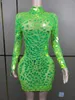 Stage Wear Fluorescente Verde Lantejoulas Mulheres Vestido Curto Deslumbrante Night Club DJ Gogo Party