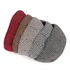 Berets Francês Retro Unissex Xadrez Algodão Artista Moda Chapéu Pintor Houndstooth Homens Peaked Cap